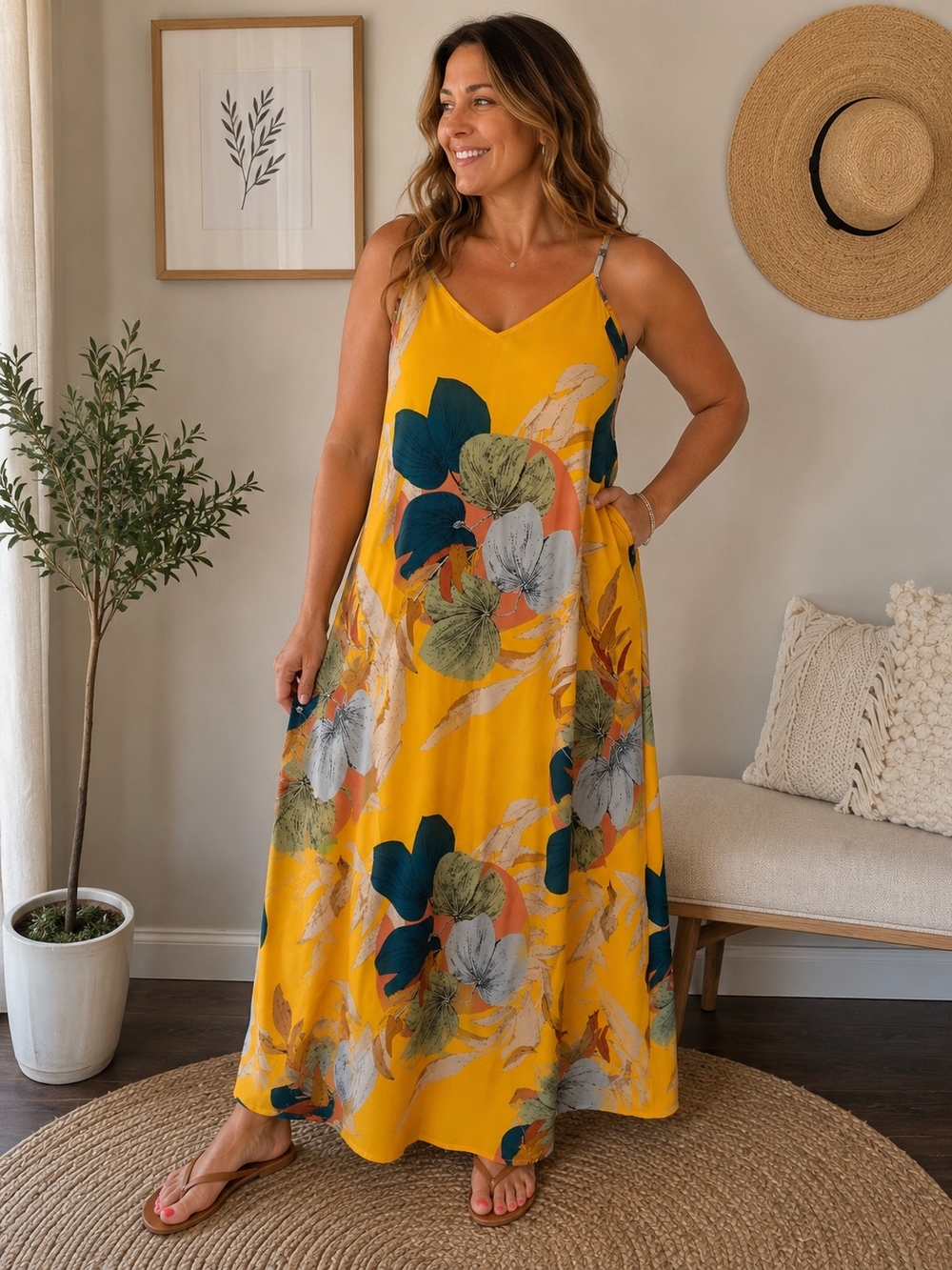 Bright Yellow Floral Maxi Dress Size 14–16 Brand New Lightweight Summer Vibes